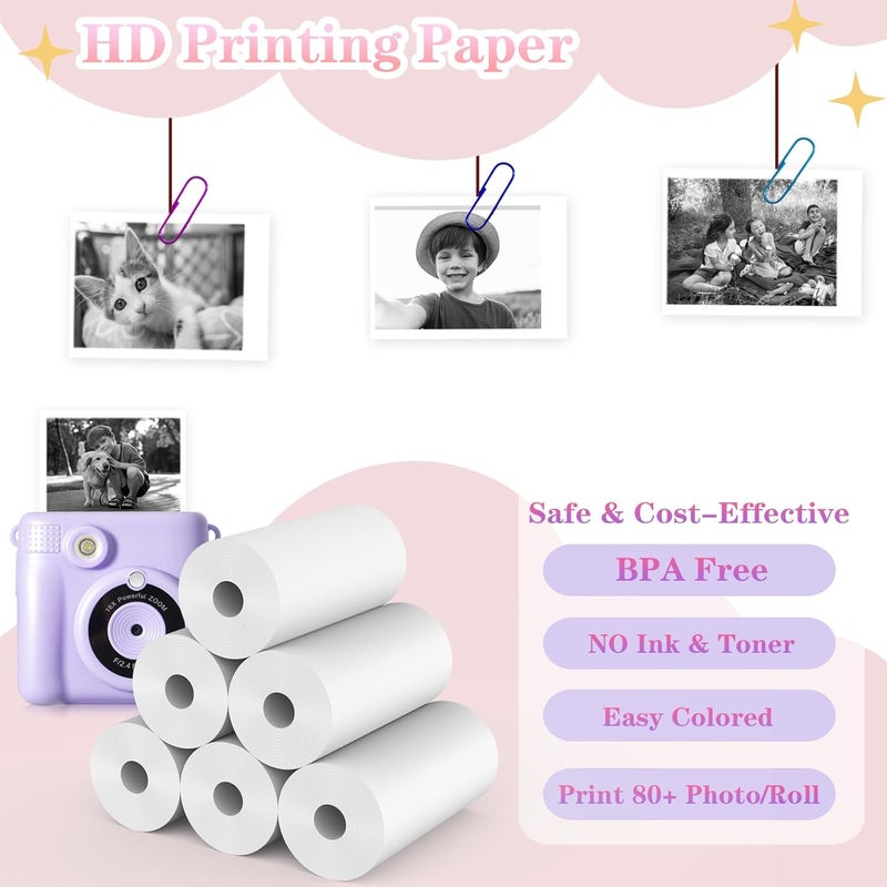 Phetium 25 Rolls Kids Camera Instant Print Refill Paper Set, HD Printing Thermal Paper for Most Kids Instant Camera Photo Print (White-25 Rolls) - Image 2